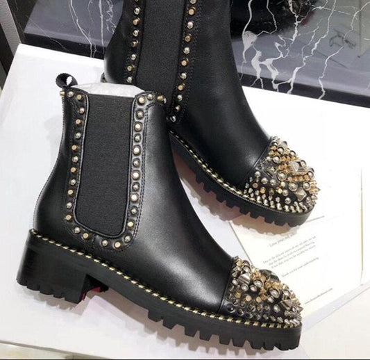 Black Rhinestone Slip On Chelsea Boots - Sansa Costa