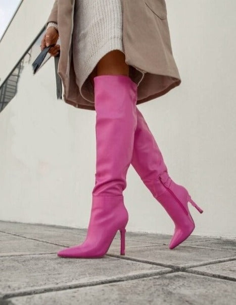  Stiletto High Heel Leather Boots- Sansa Costa
