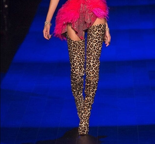 Rivet Studded Thigh High  Boots- Sansa Costa