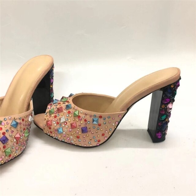 Colorful Rivet Crystal Sandals- Sansa Costa