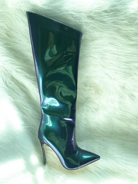 Shiny Metallic Mirror Stiletto Boots - Sansa Costa