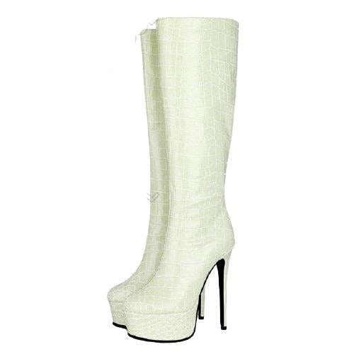 Zipper Platform Knee Boots - Sansa Costa