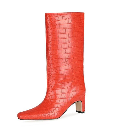  Orange Croc Print Slip On Boots- Sansa Costa