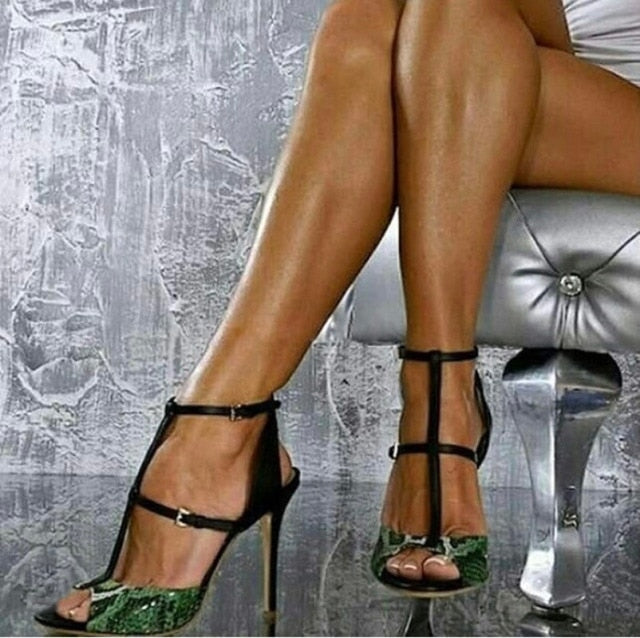 Snakeskin Patchwork High Heel Sandals- Sansa Costa