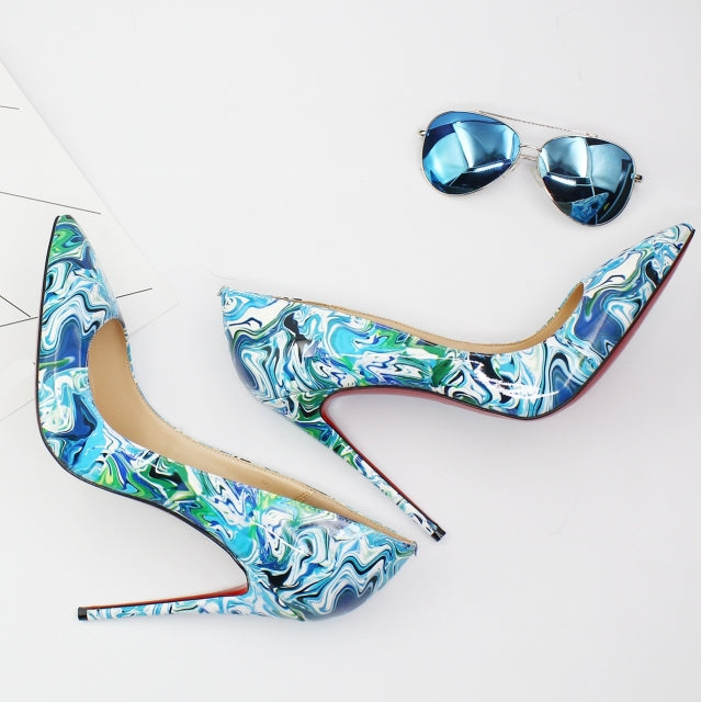 Spring Print Leather Pumps
