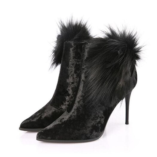Mink Velvet Fur High Heel Boots - Sansa Costa