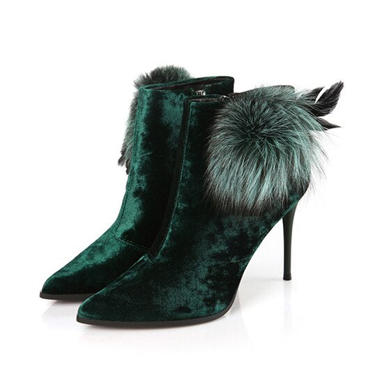 Mink Velvet Fur High Heel Boots- Sansa Costa