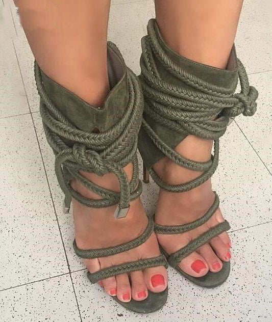 Cross Rope Tie Up High Heel Sandals