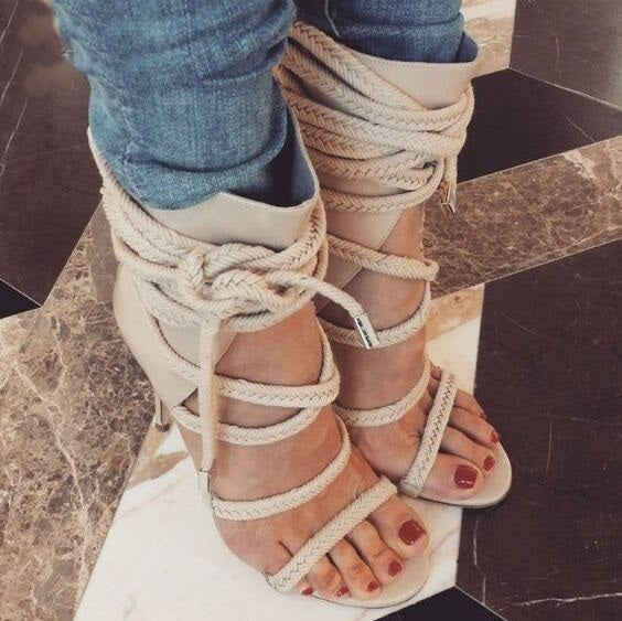 Cross Lace-up Rope high Heel Sandals