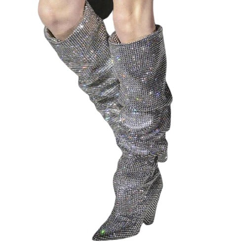 Silver Knee High Slouch Boots- Sansa Costa