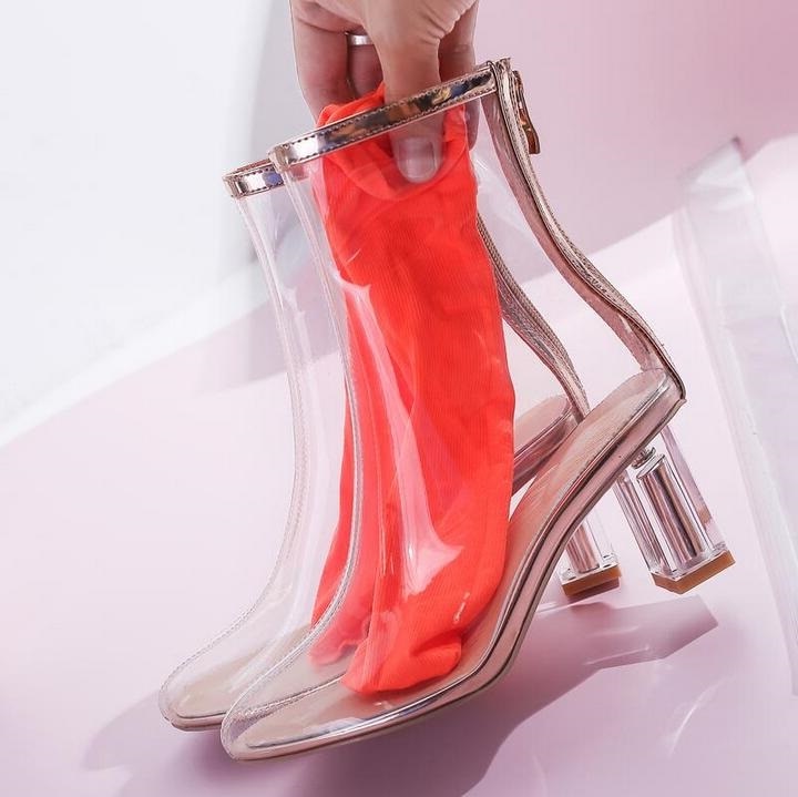 Transparent Zip Up Stiletto Ankle Boots- Sansa Costa