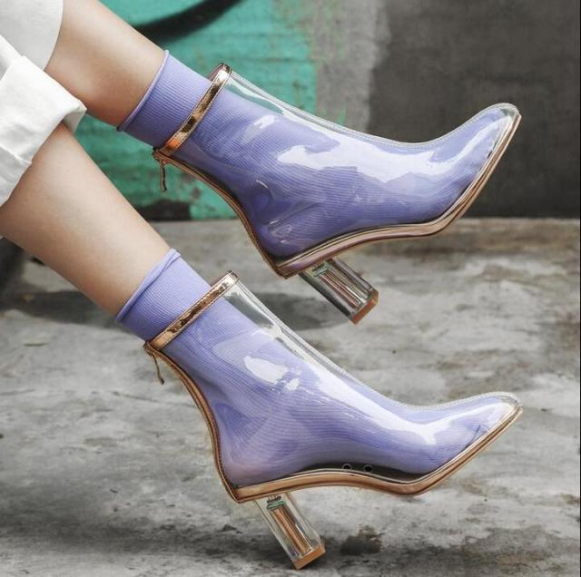 Transparent Zip Up Stiletto Ankle Boots- Sansa Costa