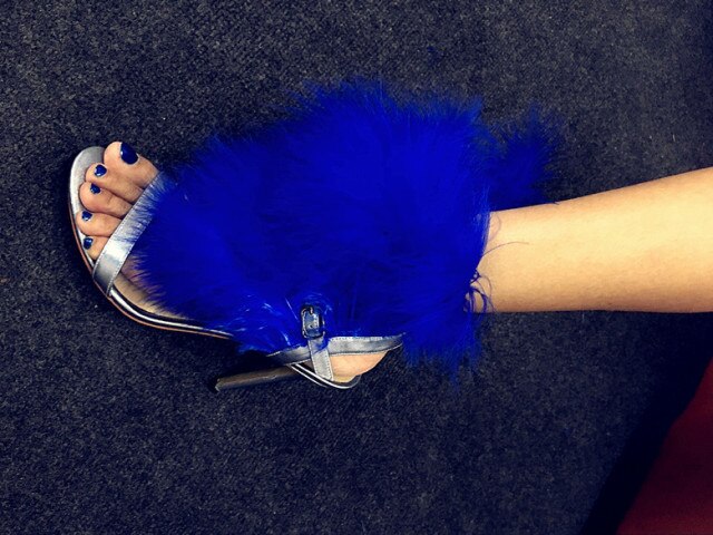  Blue Feather High Heel Sandals - Sansa Costa